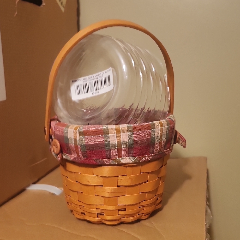 LONGABERGER Basket with Protector, Fabric Plaid Liner, Small Fruit